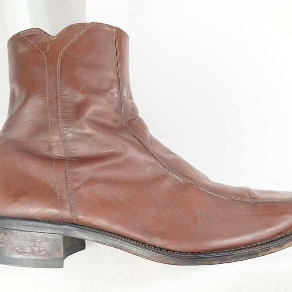 Florsheim Brown Leather Zip-Up Ankle Dress Boots Mens 11 Vintage Good Cond - Picture 8 of 16